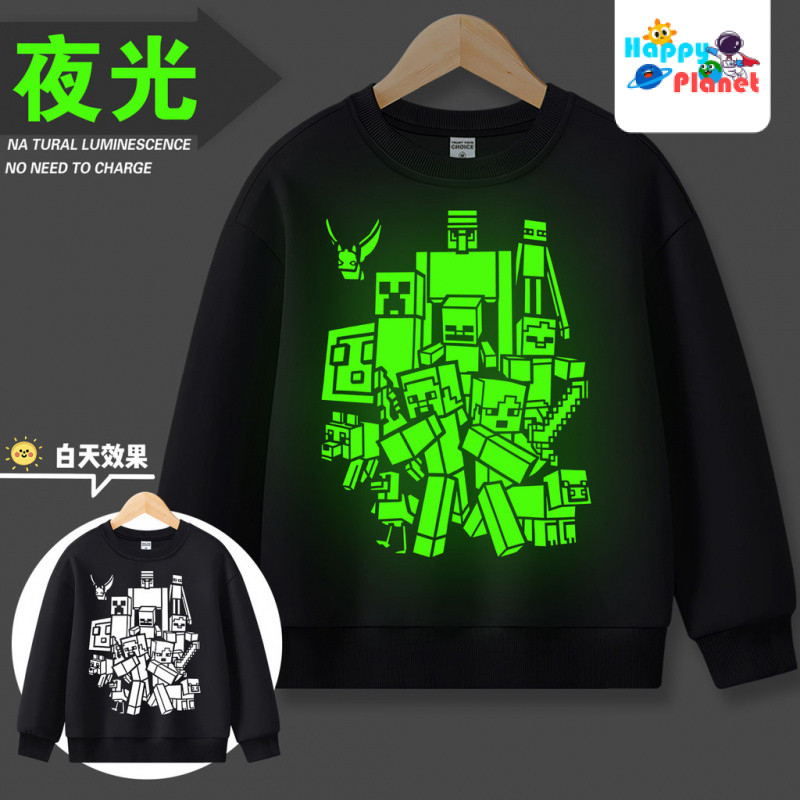 ราคาเข็มMinecraftเสื้อกันหนาวส่องสว่างเสื้อผ้าขนแกะซับเด็กผ้าฝ้ายแท้ชายMC Minecraftเสื้อยืดแขนยาวเสื