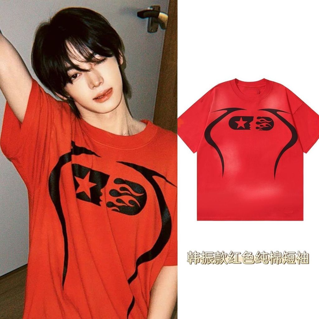 Kpop TWS HANJIN รอบคอผ้าฝ้าย T แขนสั้น Casual Top Man/ผู้หญิงเสื้อคู่สั้น