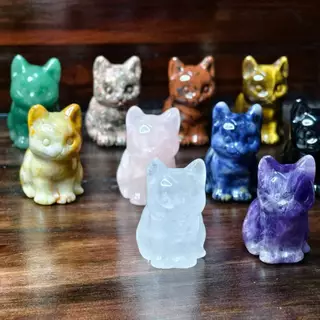 แมวนั่งหินมงคลแกะสลัก Crystal Cat Carving แมวหินธรรมชาติ ของตั้งโต๊ะนำโชค เสริมโชคลาภ ความสุข และพลังบวก