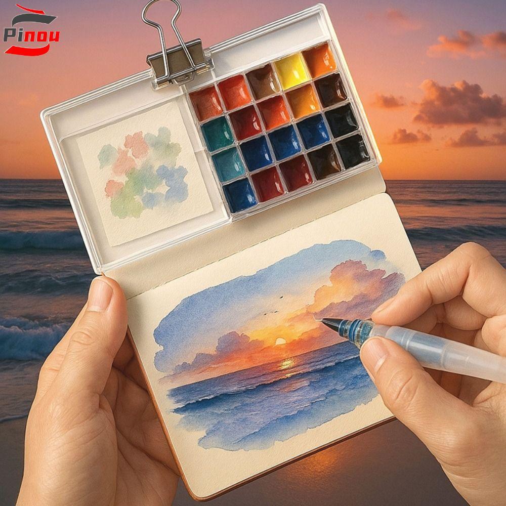 PINOU สีกล่อง, 10/21 ตารางพับสีน้ําสี Palette, ศิลปะภาพวาด Supplie พร้อมคลิป Mini กันน้ํา Travel ภาพวาดถาด Travel