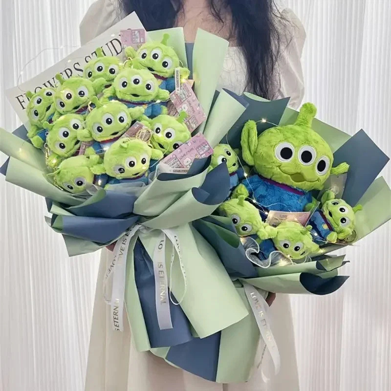 Kawaii Disney Bouquets Toy Story Alien Plush ช่อดอกไม้การ์ตูนสร้างสรรค์ Plushies ยัดตุ๊กตาของขวัญรับปริญญาวาเลนไทน์