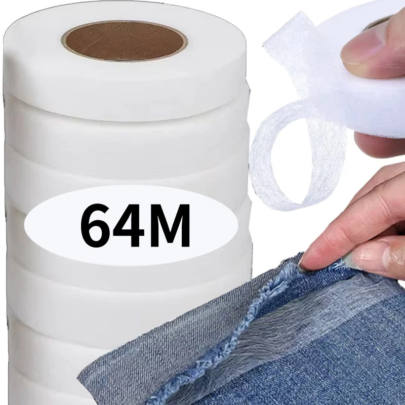 เทปกาวติดชายกางเกง 64 เมตร กาวสําหรับเย็บ กาวสองหน้าสำหรับติด ผ้ากาวสำหรับดัดแปลงผ้าสั้น เครื่องมือเย็บผ้า DIY ทนทาน