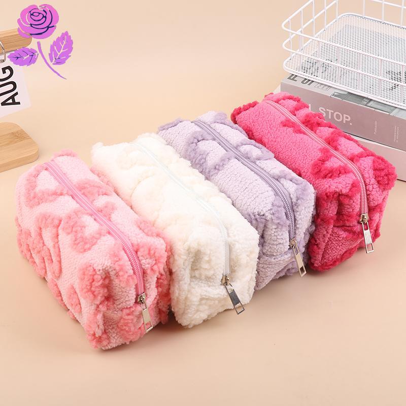 Good Plush กระเป๋าแต่งหน้า Soft Travel กระเป๋าเก็บเครื่องสําอางแบบพกพา Love พิมพ์ Organizer กระเป๋าด