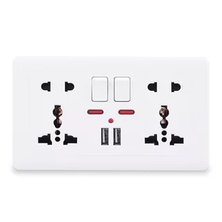 เต้ารับปลั๊กไฟ Outlet Power ชุดเต้ารับพร้อม USB ปลั๊กไฟสวิตช์ซีอกเก็ตติดผนังพร้อมหัวปลั๊ก 2.1A5V,13A 250ใชได้ทั่วไปต่อไฟ