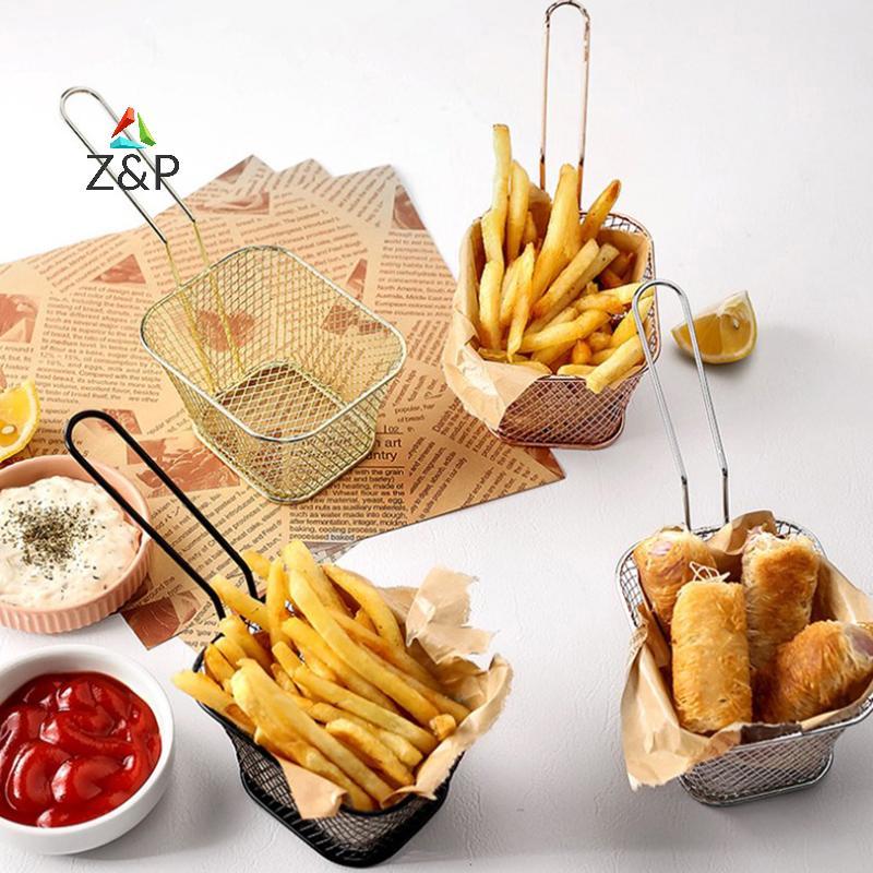 Z&P 1PC ตะกร้าทอดสแตนเลสมัลติฟังก์ชั่น Mini French Fries ตะกร้าทอด Creative Square น้ํามันแยกตะกร้าทอด COD