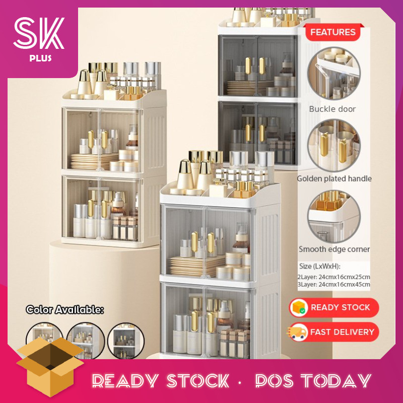 SKplus Makeup Organizer Crown Shape ชั้นวางเครื่องสําอางพับได้หลายชั้น Skincare กันฝุ่นพร้อมชั้นวางป