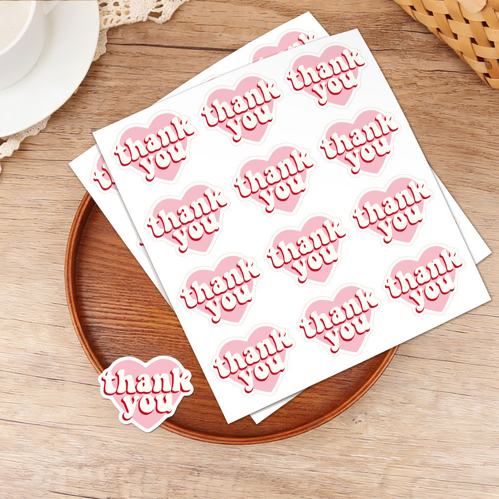(120 ชิ้น) Love Shape Pink Thank You Label Sticker Packaging Stiker Pembungkusan