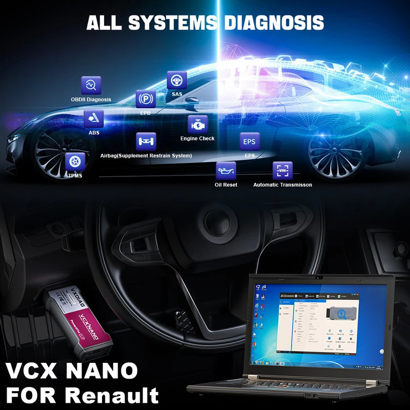 VXDIAG VCX NANO สําหรับ Renault สามารถคลิปเครื่องมือวินิจฉัยรถยนต์ NX200 OBD2 เครื่องสแกนเนอร์ J2534