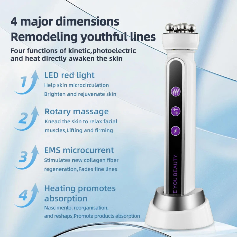 ขายส่ง ออกแบบใหม่ RF EMS Microcurrent LED Face Lifting Home Face Roller การหมุนคอลลาเจนกระตุ้นนวด