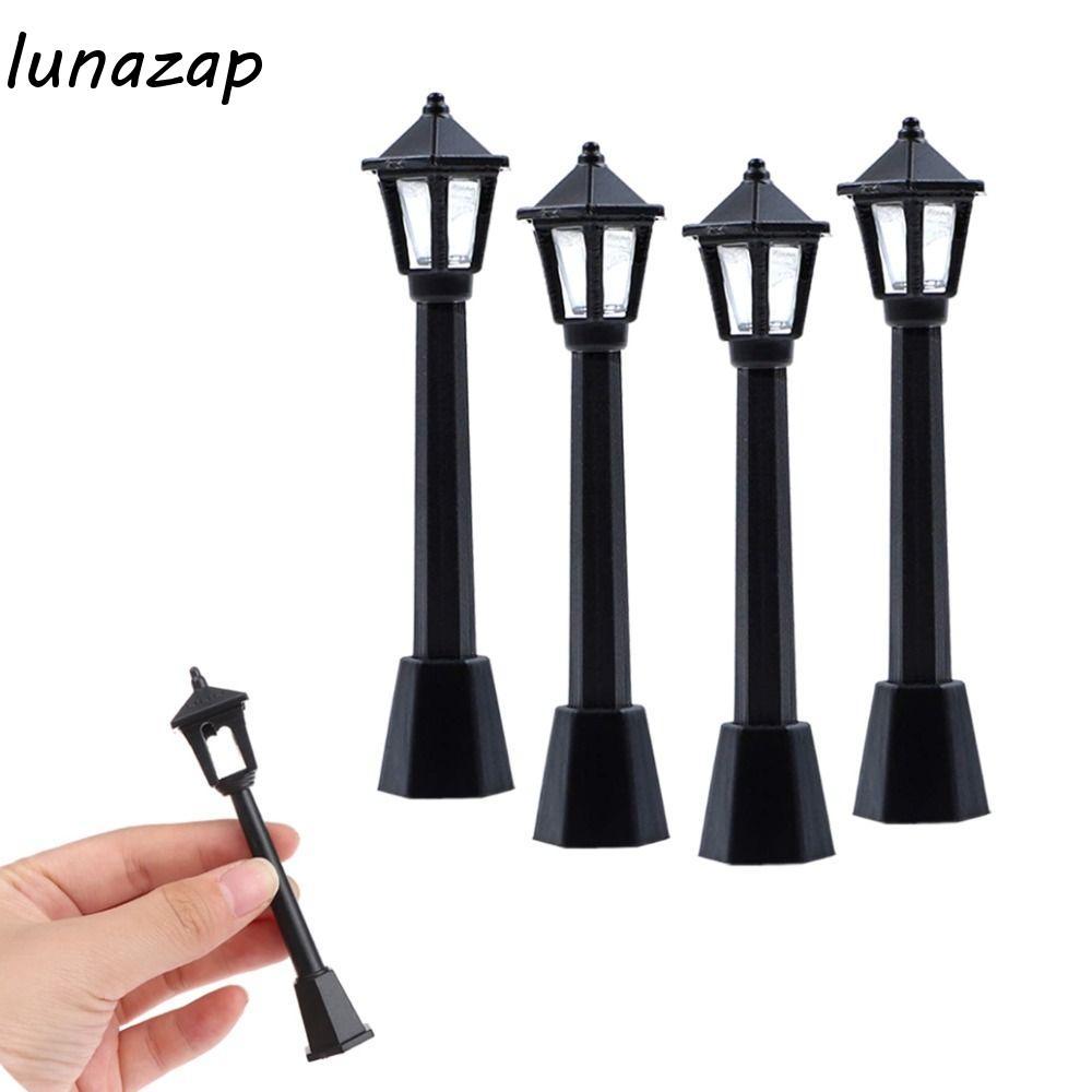 LUNAZAP 4pcs Miniature Street Light,โพสต์ไฟ DIY Dollhouse Street Lamp Miniature, Mini Street Light ร