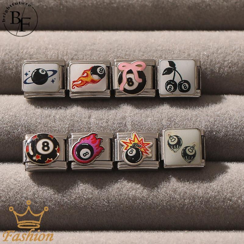 หมายเลข 8 Ball Series สร้อยข้อมือ Charm อิตาเลี่ยน Fit 9 มม.สร้อยข้อมือสแตนเลส DIY เครื่องประดับทําอุปกรณ์เสริม Retro บุคลิกภาพโมดูลสร้อยข้อมืออุปกรณ์เสริม