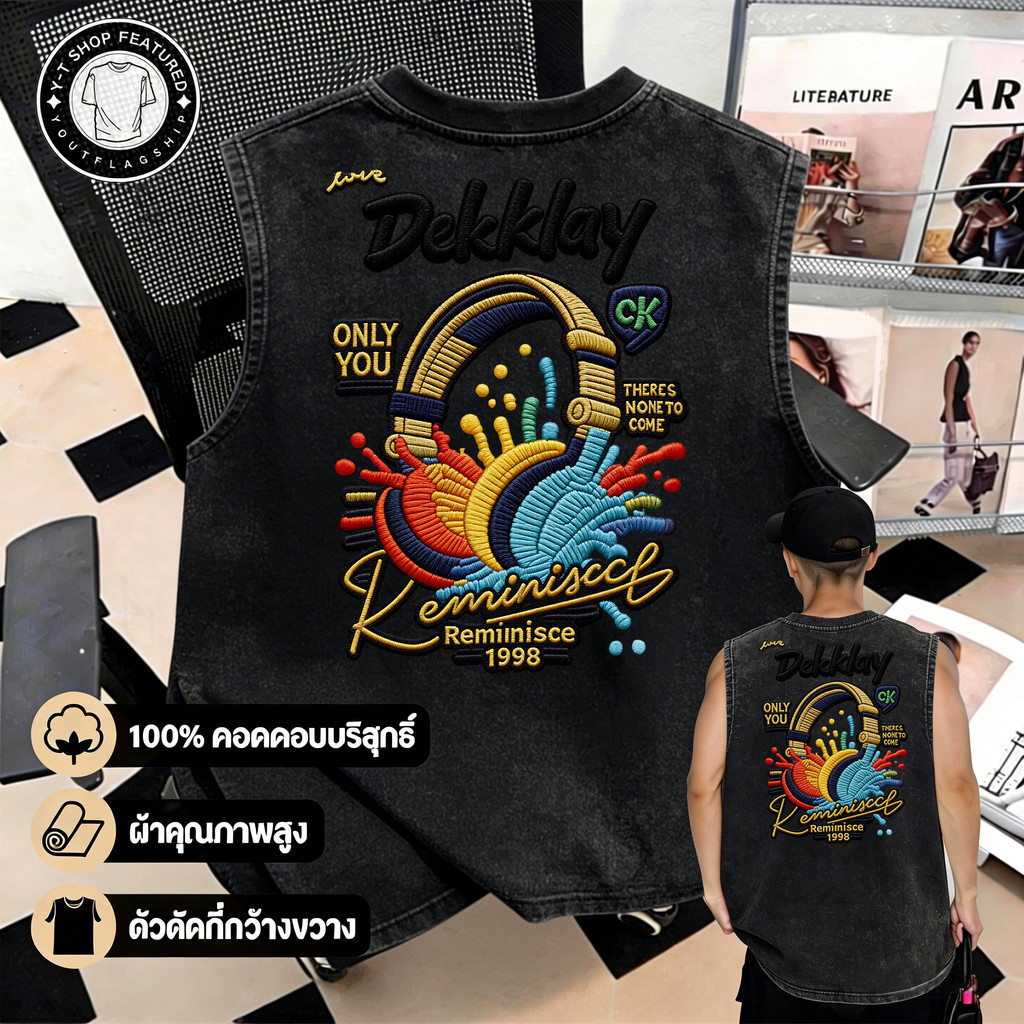 UT shop แขนกุด เสื้อกีฬา oversize ผ้าCotton 100% สบายและนุ่ม หลวม เสื้อแขนกุด 'Colorful dekklay' 3XL
