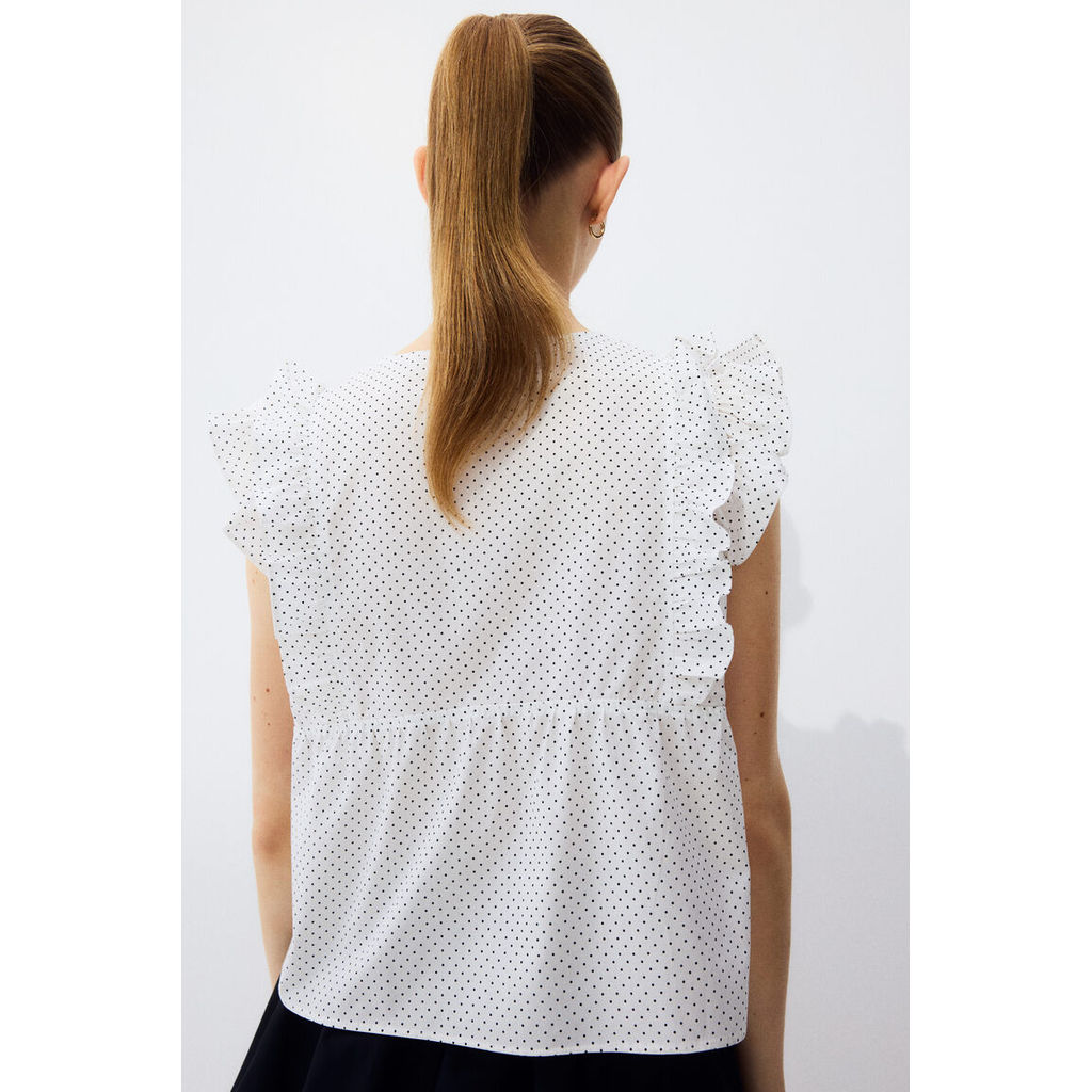 H&M(เอชแอนด์เอ็ม) เสื้อผ้าฝ้ายป็อปลินตกแต่งขอบระบาย ผู้หญิง 1317038_1