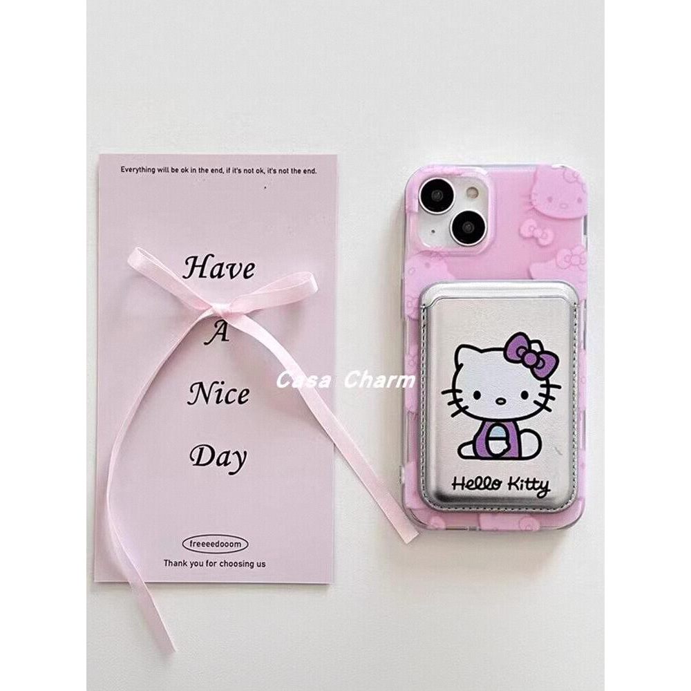 wallet magsafe magsafe wallet เกาหลีเกาหลี ins การ์ตูน Kitty Cat Magsafe Magnetic Card Holder Case i