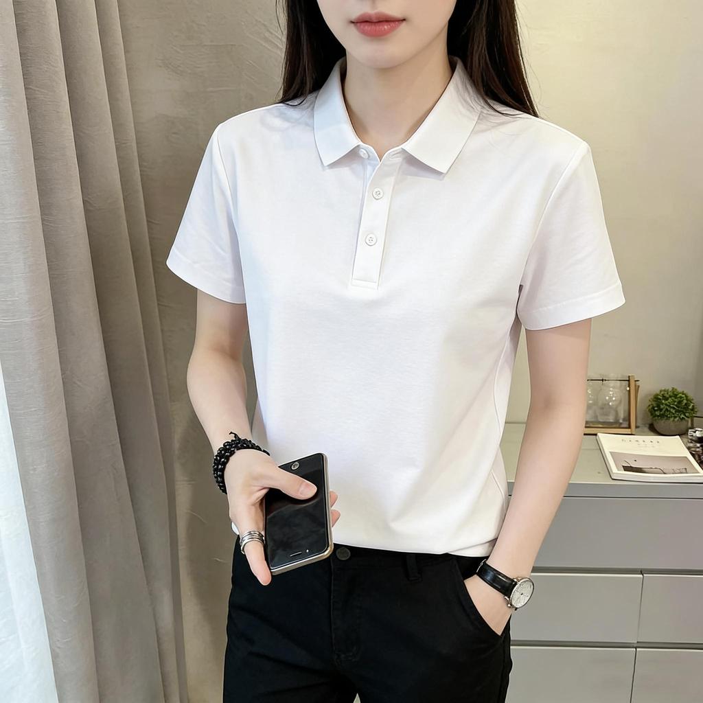 【จัดส่งจากกรุงเทพฯภายใน 24 ชั่วโมง】POLO[ผู้ชายสามารถสวมใส่ผู้หญิงสามารถสวมใส่] เสื้อโปโลสีขาวสำหรับสตรี ลายตัวอักษร X แล ราคา ถูกที่สุด ดีลบีเคเค แกลเลอรีภาพที่ 7