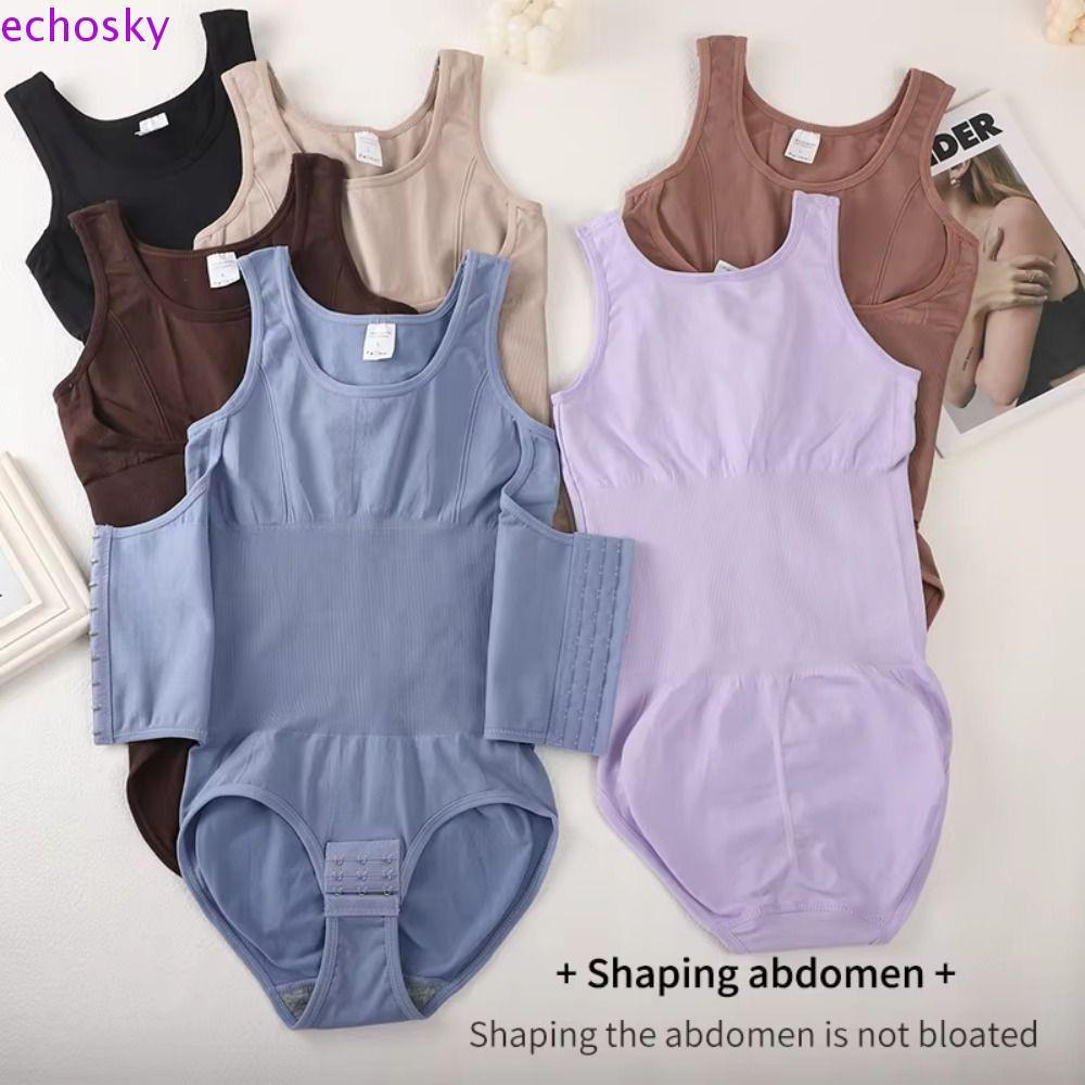 ECHOSKY ผู้หญิงชุดบอดี้สูท Shapewear, Multi-rows Hook สูงการบีบอัดผู้หญิงเอวเทรนเนอร์,ปลอมสองชิ้นเอวเทรนเนอร์ไม่มีรอยต่อแบน Belly Body Shaper Corset ชุดชั้นใน