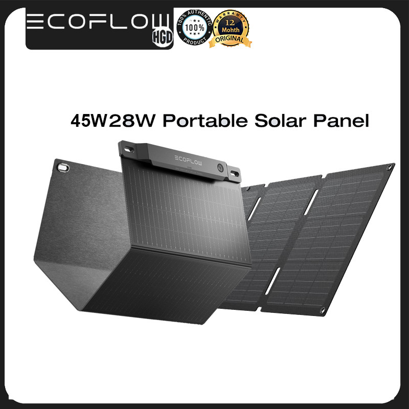 EF ECOFLOW 45W 28W แผงพลังงานแสงอาทิตย์แบบพกพา 25% ประสิทธิภาพสูง N-Type Solar Cell น้ําหนักเบาพับแผงพลังงานแสงอาทิตย์แบบแขวนได้