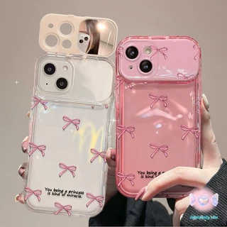 [จัดส่งในพื้นที่] เคสโทรศัพท์กระจกแต่งหน้าโบว์สีชมพู สำหรับไอโฟน For iPhone16 14 15 11 13 12Pro ProMax 7 8 Plus X XR XS