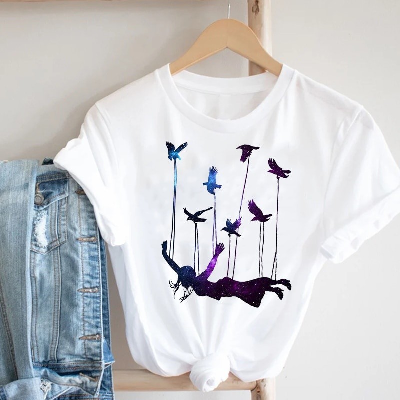 COD90S ผู้หญิงสบายๆการ์ตูน Moon Star Night พิมพ์สุภาพสตรี Kawaii 90s เสื้อผ้าแฟชั่นพิมพ์ Tshirt หญิง