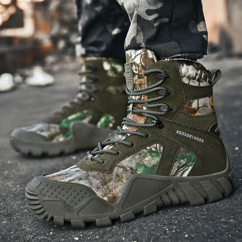 Four Seasons หนา Soled Camouflage ขนาดใหญ่ทหารรองเท้า Breathable ยุทธวิธีรองเท้ากองกําลังพิเศษเดินป่