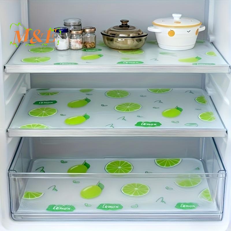 [M&E] ชุดซับตู้เย็นกันน้ํา 4 ชิ้นป้องกันความชื้นลื่นล้างทําความสะอาดได้วัสดุ EVA นวนิยายรูปแบบมะนาว [ใหม่]
