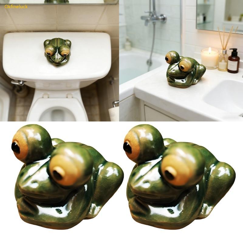 OKFI 3 นิ้ว 2 นิ้วศิลปะ Treefrog ประติมากรรมเซรามิค Home Accent พร้อม Lucky Meaning