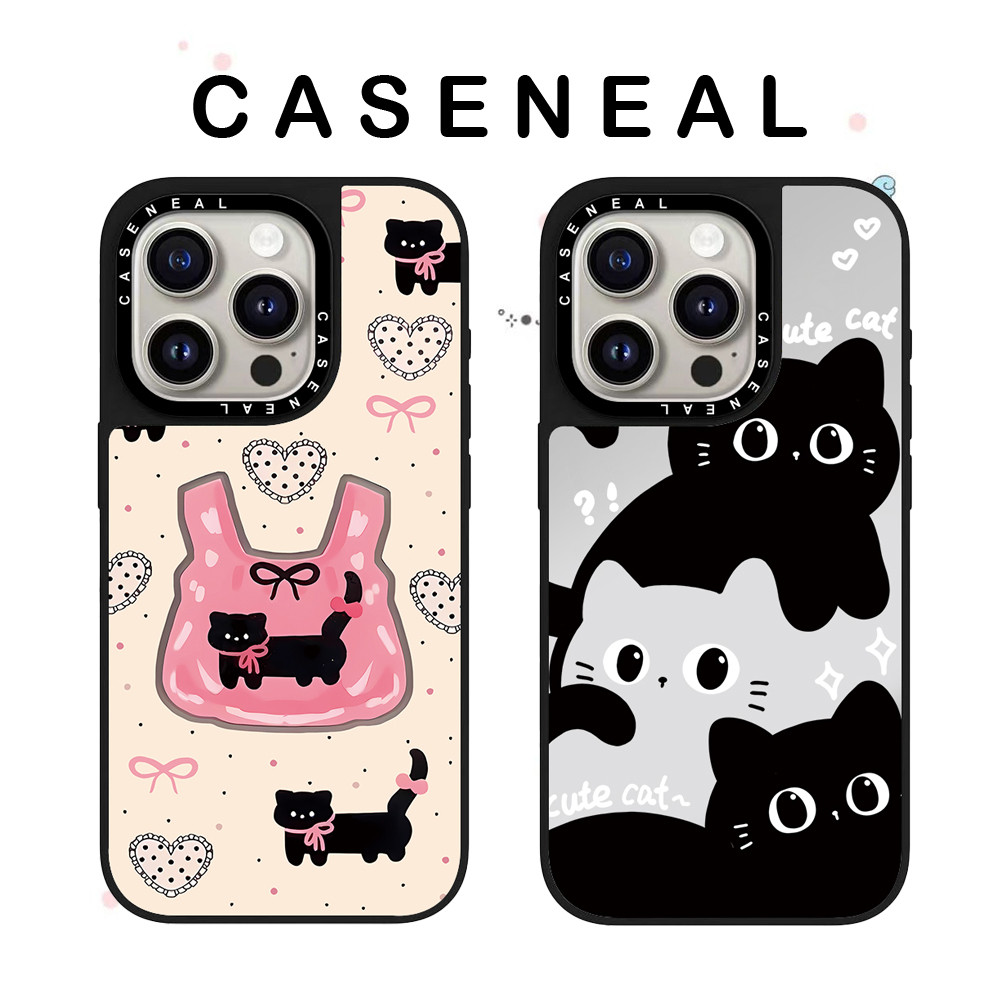 CASENEAL น่ารักแมวดําคุณภาพสูงกระจกเคสโทรศัพท์เหมาะสําหรับ iPhone 17ProMax 17pro 17 air 16promax 16 15promax 15 14promax 13 13promax แฟชั่น Anti Drop Hard Case