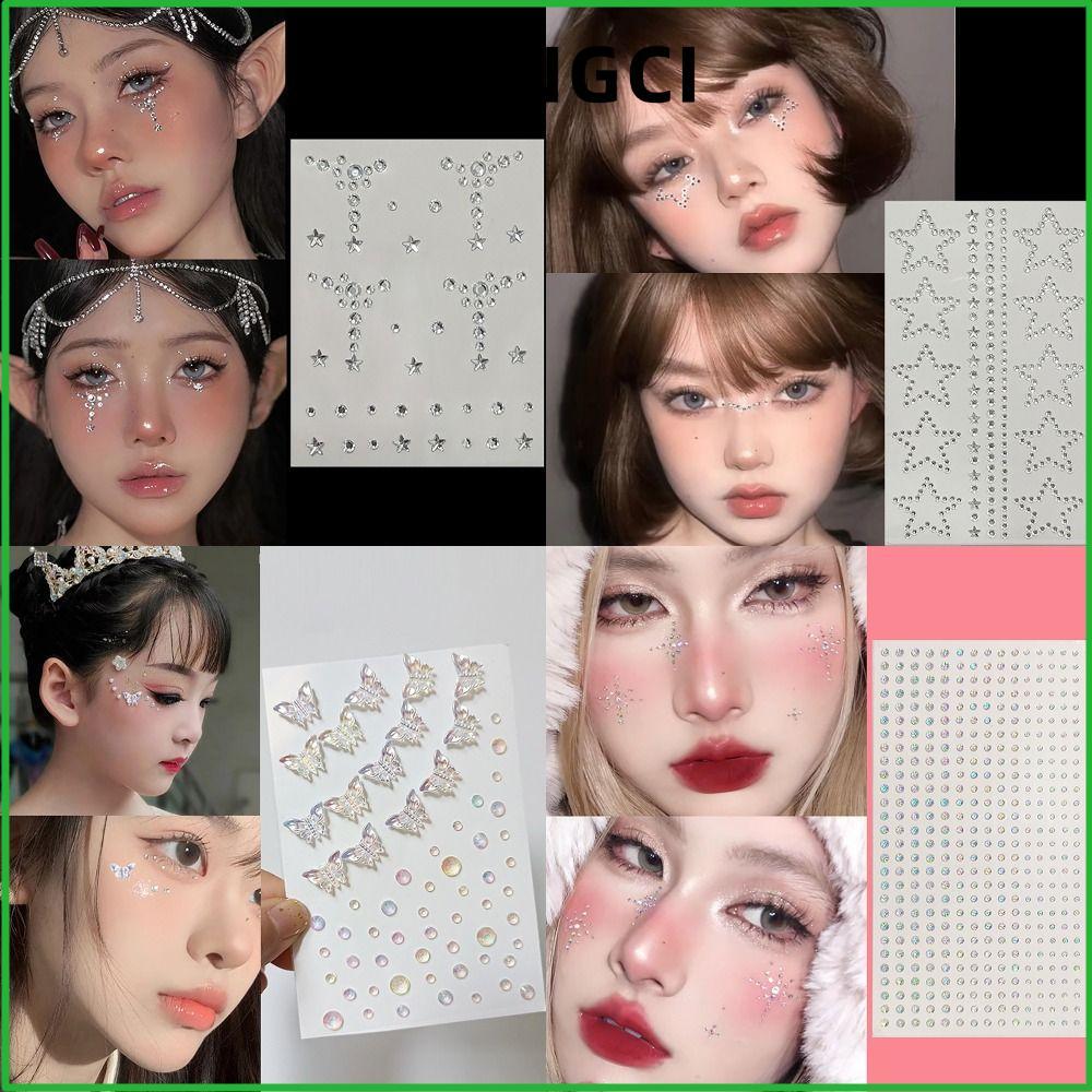 SONGCI Face Jewelry Sticker, Face Decoration Butterfly Flowers Stars Hearts Gem Sticker, ประณีตกาว B