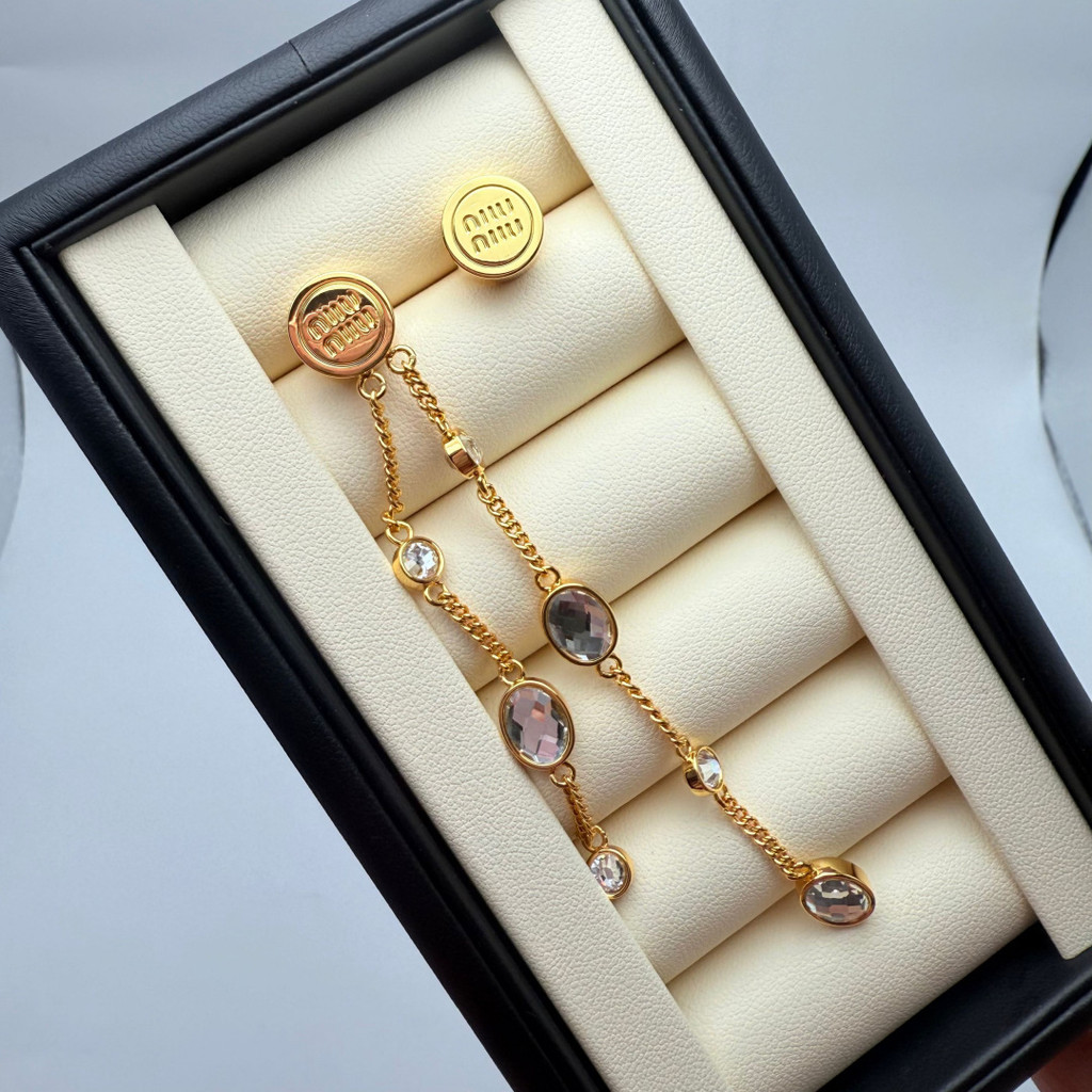 E9DL M1UU  Asymmetrical tassel rhinestone earrings with a light luxury, sweet and cool fashion desig