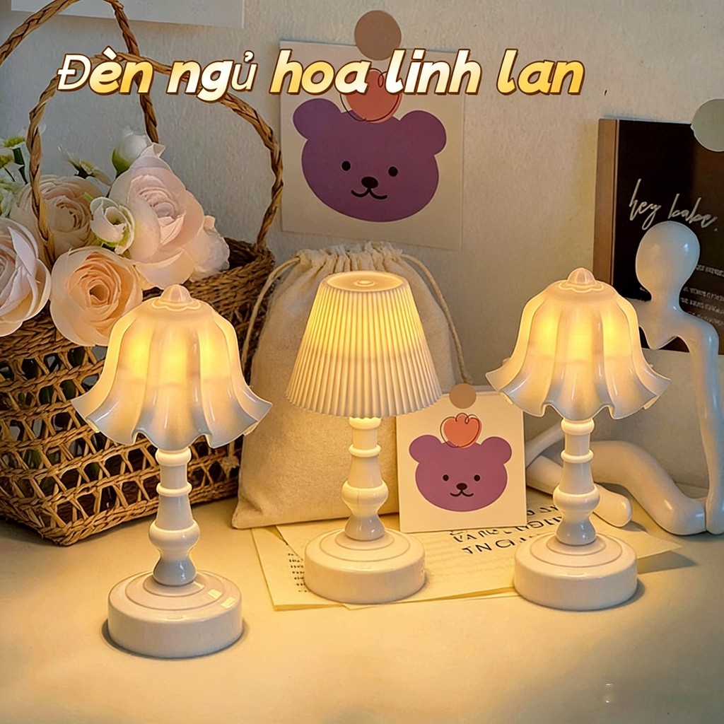 โคมไฟตั้งโต๊ะเลียนแบบนําเทียนเพื่โคมไฟกลางคืนLEDดอกลิลลี่แห่งหุบเขาสไตล์วินเทจโคมไฟตั้งโต๊ะขนาดเล็ก
