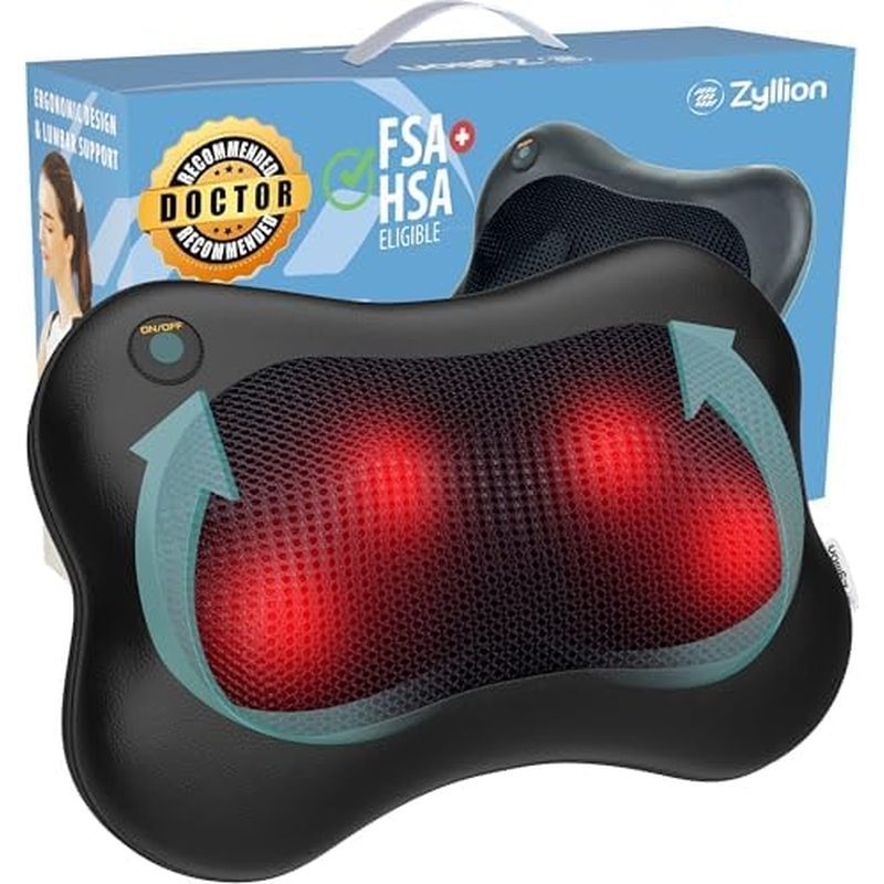Zyllion Shiatsu เครื่องนวดหลังและคอด้วยความร้อน - หมอนนวดเนื้อเยื่อลึก 3D สําหรับบรรเทาอาการปวดกล้าม