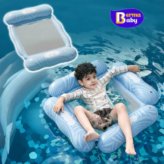 Berma Baby แพยางลอยน้ำ PVC เตียงลมเป่าลมพร้อมตาข่าย พับได้ สำหรับเด็กและผู้ใหญ่