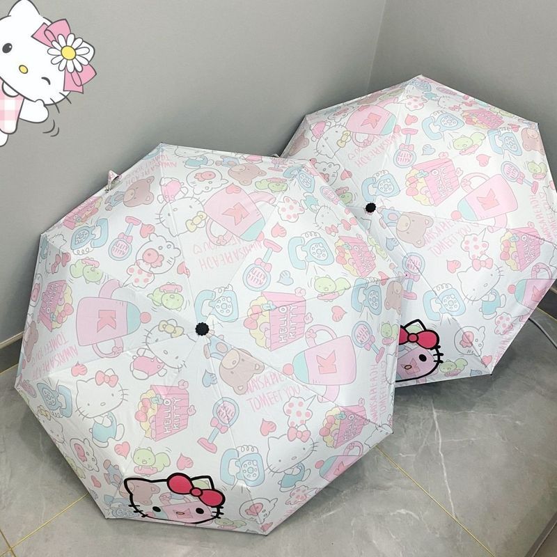 ร่มอัตโนมัติกันแดดน่ารัก Hello Kitty สไตล์แฟชันสำหรับผู้หญิง พร้อมเทคโนโลยี dual-use เพื่อการใช้งานที่หลากหลาย