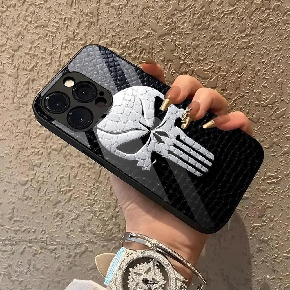 Ponisher skull 6 แก้วเคสโทรศัพท์สําหรับ iPhone 17 16 Pro Max 17Air 15 Pro Max 14 13 12 11 เคสโทรศัพท