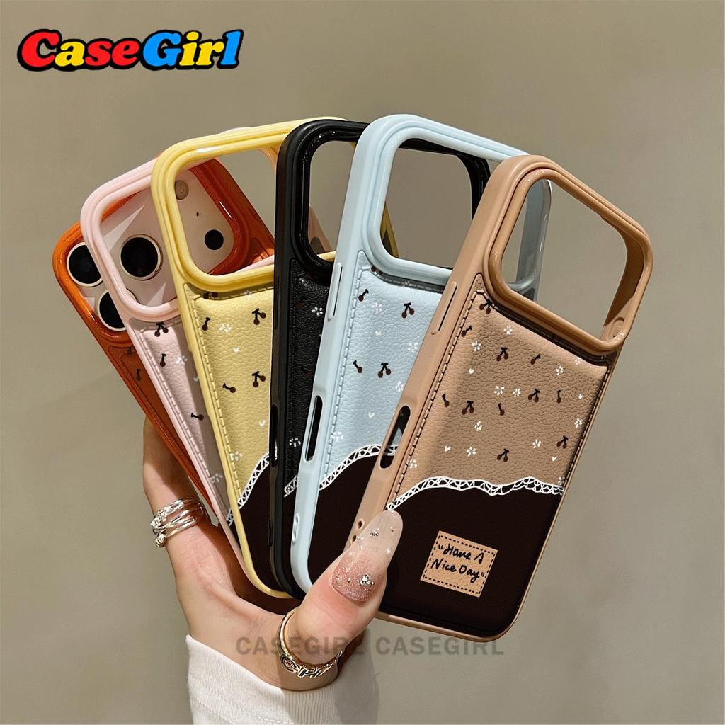 เคส iPhone 15 16 11 13 17 14 12 Pro Max 15 14 Plus ลายเชอร์รี่หนังสองโทน กระโปรงลูกไม้ น่ารัก อินส์