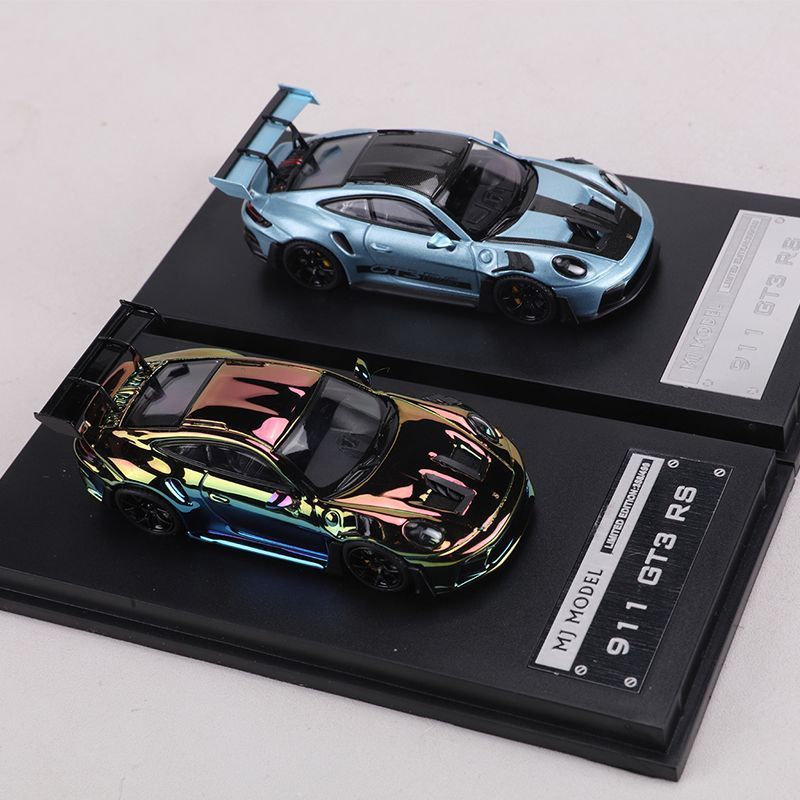 MJ 1/64 Porsche 911 GT3 RS Blue Alloy รถเหล็กโมเดลของเล่นของขวัญวันเกิด
