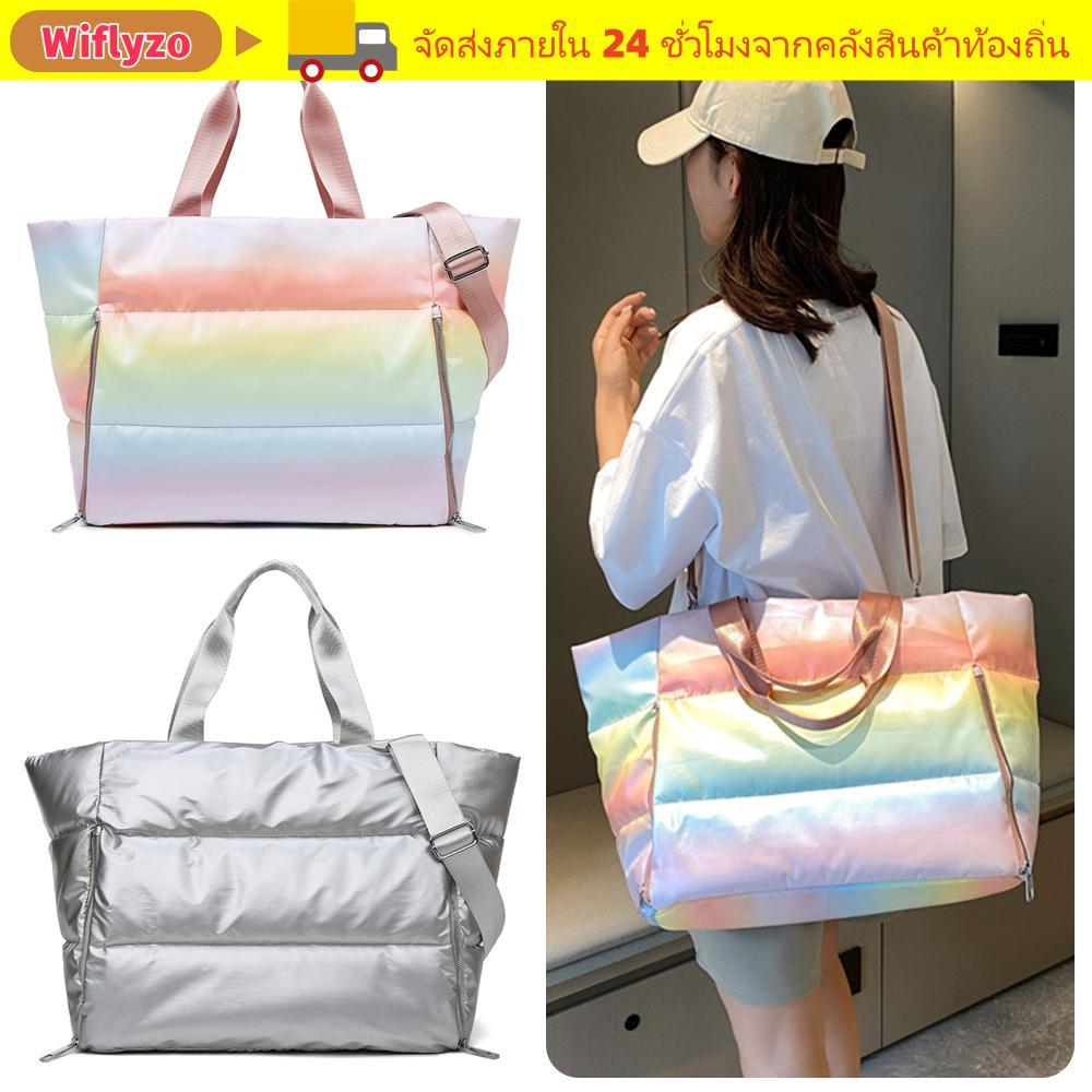 WIFLYZO กระเป๋ายิมผู้หญิง, กระเป๋ากีฬากันน้ําความจุขนาดใหญ่, แฟชั่นเปียกและแห้งแยกไนลอนนุ่ม Tote Bag Gym Yoga & Travel
