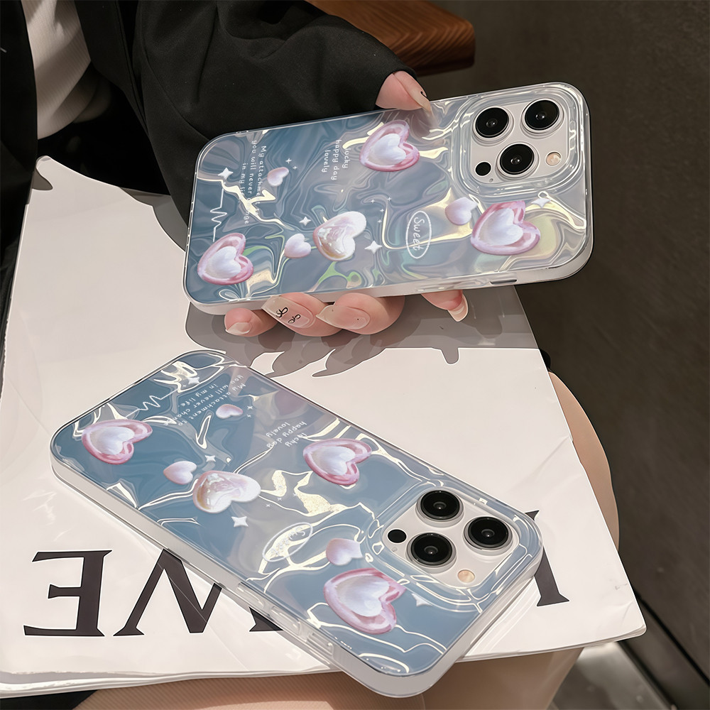 ✨จัดส่งในพื้นที่✨เคสโทรศัพท์ระลอกน้ำรักสีชมพูเหมาะสำหรับ iPhone16 15 14 13 11 6 7 8 plus Pro Promax - รูปที่ 3
