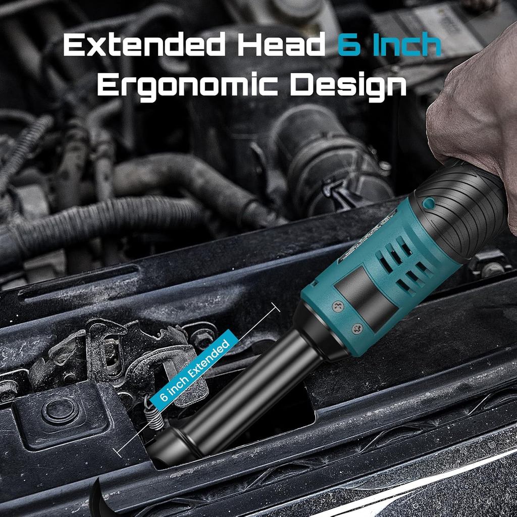 Seesii ประแจวงล้อไฟฟ้าไร้สายแบบขยาย 3/8", แรงบิด 40 Ft-lbs, คอยาว 6", 220RPM, แบตเตอรี่ 2 แพ็ค 2.0Ah