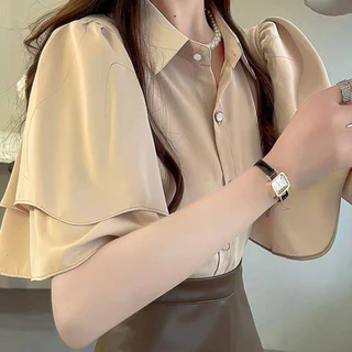 เสื้อเชิ้ตแขนสั้นผู้หญิง สไตล์หวานๆ ทรงหลวม