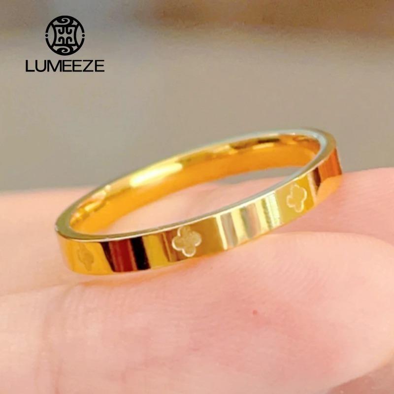 LUMEZE 2 มม.สแตนเลสสตีลทอง Four-leaf Clover แหวนนําโชค A531 #