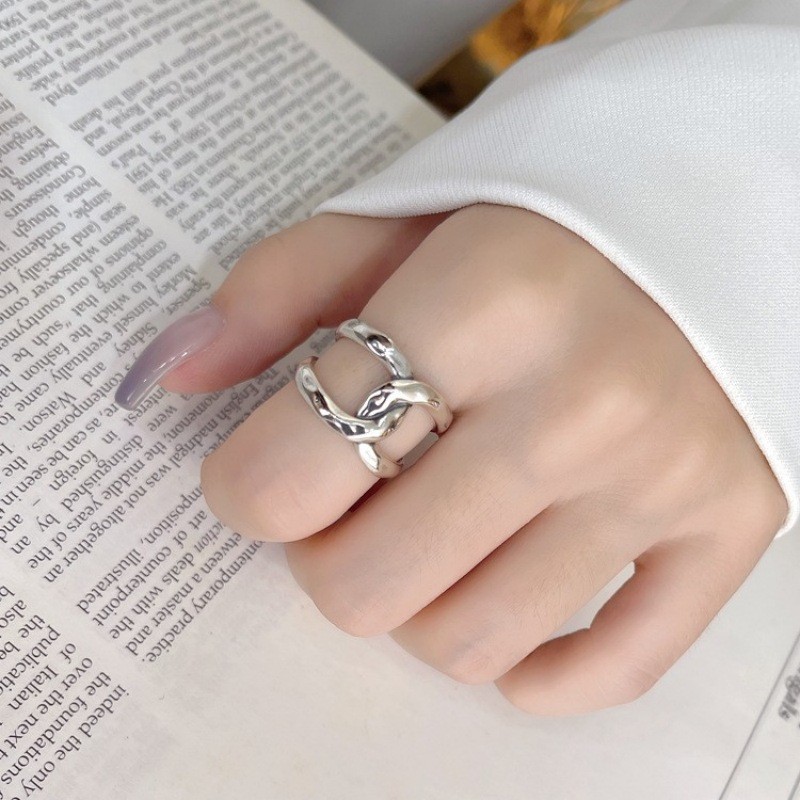 แหวนข้อมือแบบเปิดเงินสเตอร์ลิง S925 ลายเส้นเรียบง่ายและเก๋ไก๋ เหมาะสำหรับนิ้วชี้ อินเทรนด์ FK9I