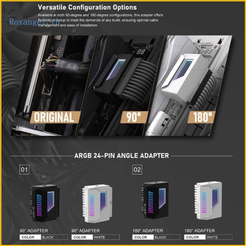 ROX 24Pin อะแดปเตอร์จ่ายไฟ 24Pin 180 องศาตัวเชื่อมต่อไฟ ARGB 180° เมนบอร์ดตัวเชื่อมต่อ