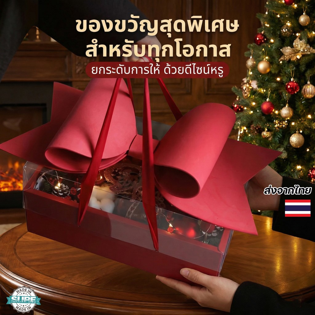 วาเลนไทน์ กล่องของขวัญพร้อมหูหิ้ว โบว์ใหญ่ สวยหรู เหมาะให้ของขวัญ ตรุษจีน คริสต์มาส วันสำคัญ