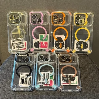 เคสโทรศัพท์แม่เหล็กโปร่งใสสําหรับ iPhone 11 12 13 14 15 16 17 Pro Max Air Plus วงเล็บเลนส์ป้องกันกรณีฝาครอบ