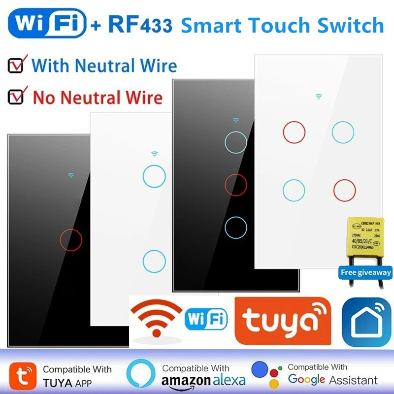 สวิตช์ไฟผนังอัจฉริยะ TUYA WiFi แบบสัมผัส รุ่น 86 ตั้งเวลา ควบคุมระยะไกล รองรับ Alexa Google Home