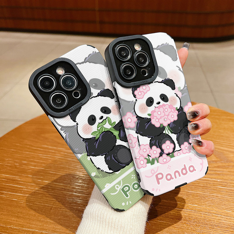 ปลอกหนังสําหรับiPhone 17 Air X XR Xs 13 12 11 Pro Max 7 8 6 6S 16E 16 15 14 Plusน่ารักPandaซิลิโคนนุ