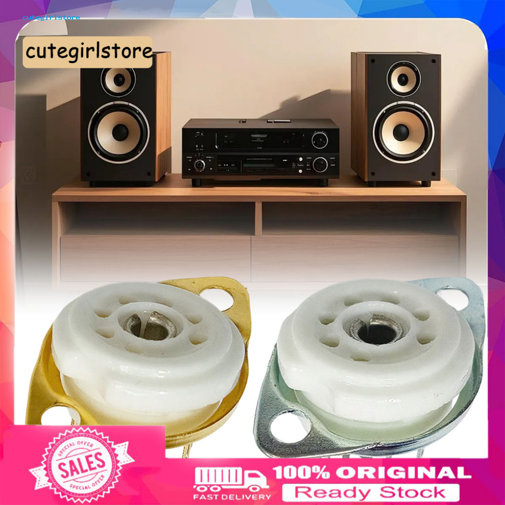 Cute_ สูญญากาศหลอดซ็อกเก็ตอิเล็กทรอนิกส์หลอดซ็อกเก็ต 2 ชิ้น 7-pin เซรามิคหลอดซ็อกเก็ต Gzc7-f Golden 