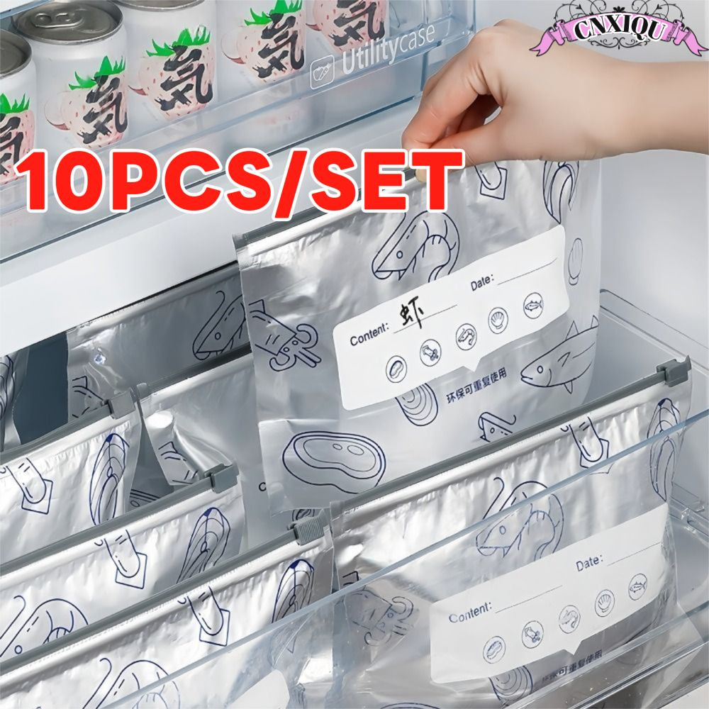 CNXIQU ถุงเก็บความสด ถุงฟอยล์อลูมิเนียม กันกลิ่น เก็บในช่องแช่แข็งได้ 10 ชิ้น/กล่อง ของจำเป็นในบ้าน