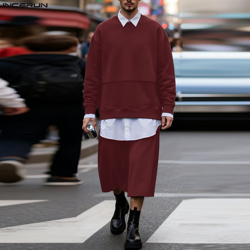 ชุดสองชิ้นสไตล์วินเทจ แขนยาวหลวมและกางเกงขาสั้นสำหรับผู้ชาย - รูปที่ 4